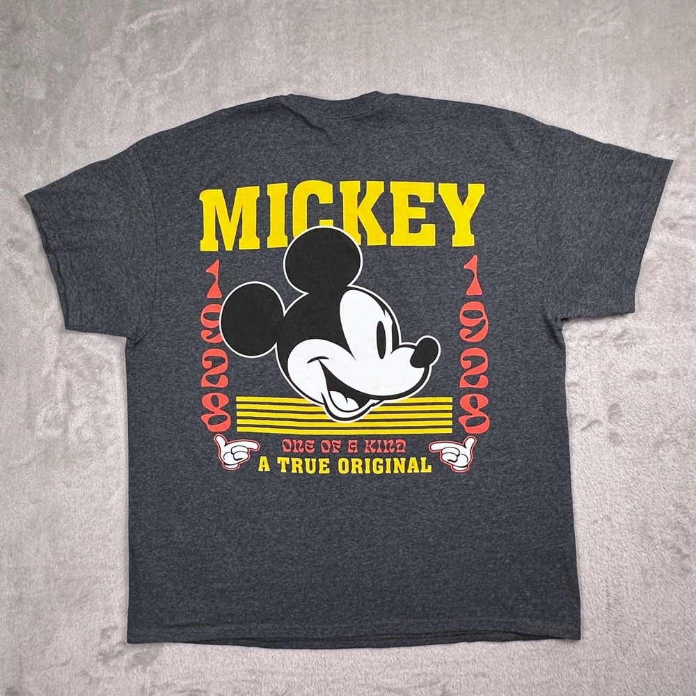 Disney Mickey Mouse Graphic T-Shirt Mens XL Charcoal Gray True Original 1928 Tee
